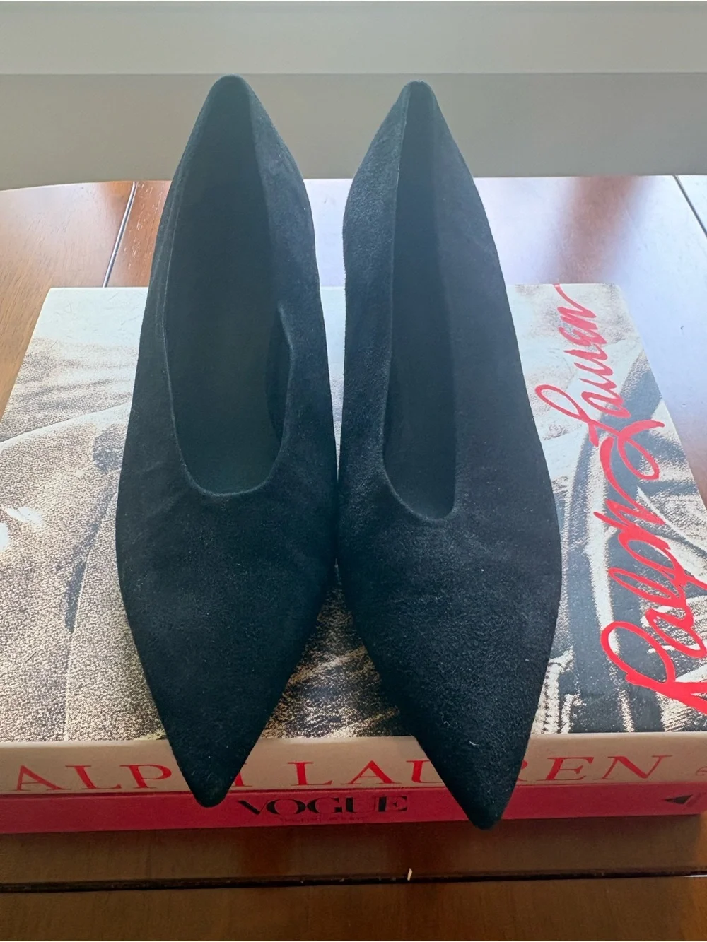 Vince Black Suede Pointed Toe Pumps